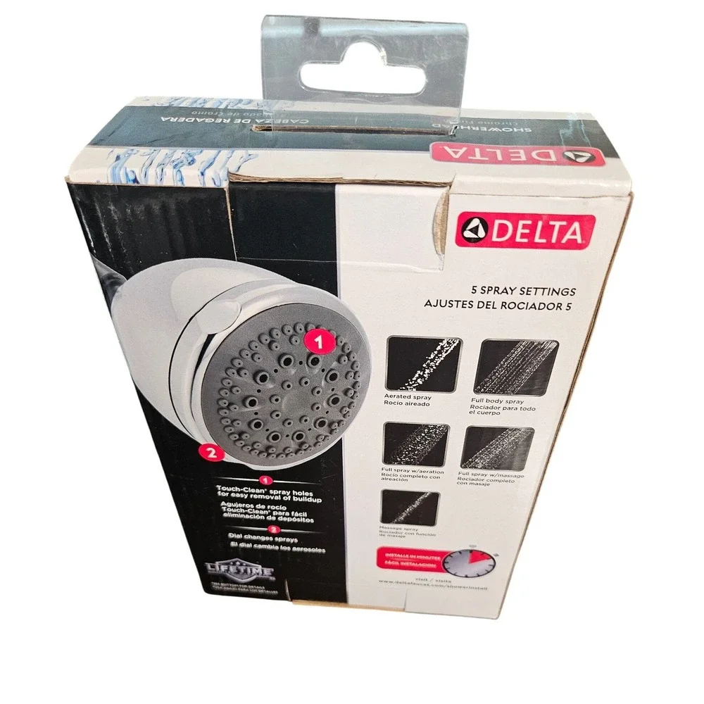Delta Showerhead Unisex OS Chrome New 5-Spray Optimal Pressure Touch-Clean
